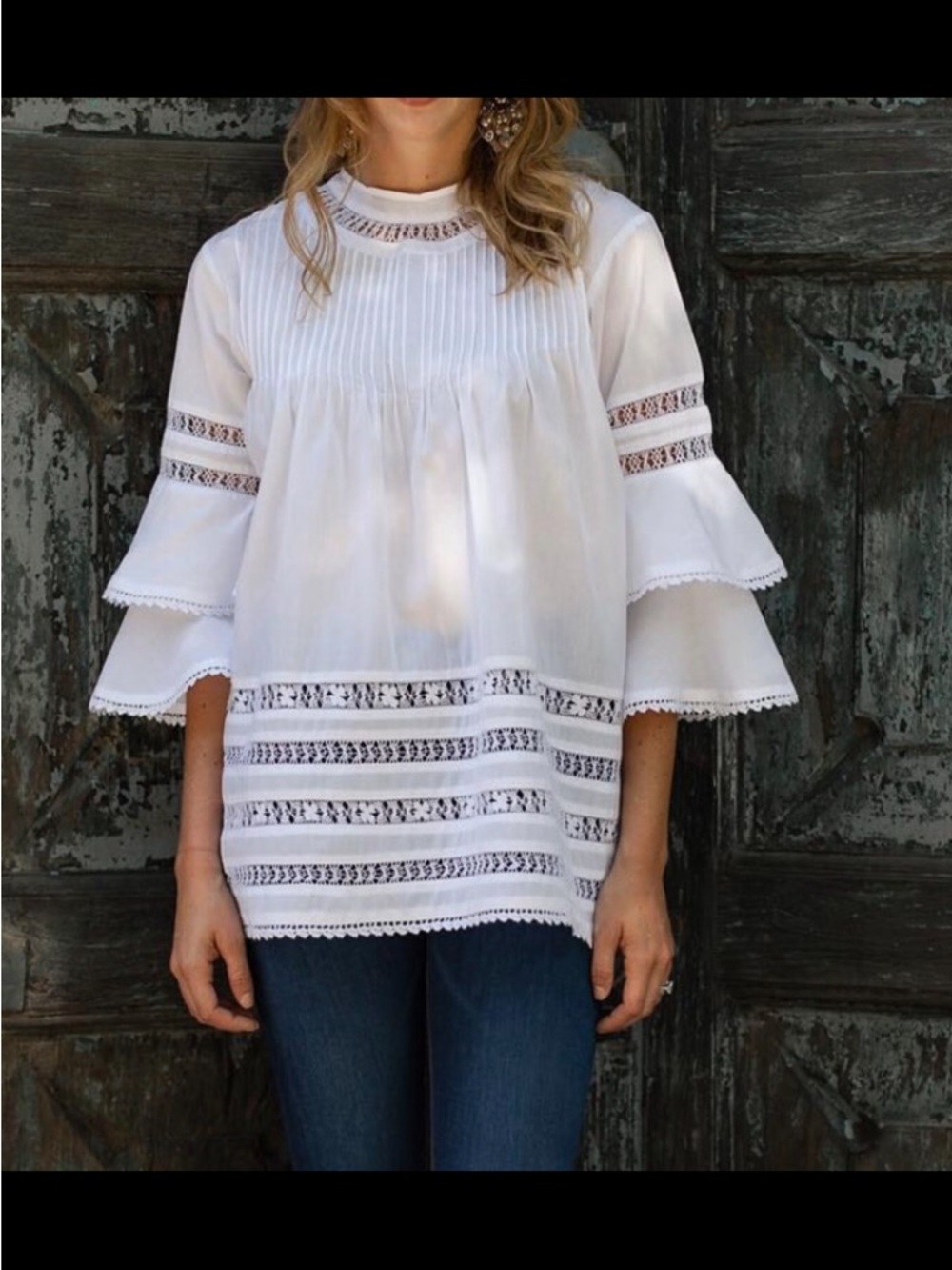 Mi Golondrina White Deshilado Blouse